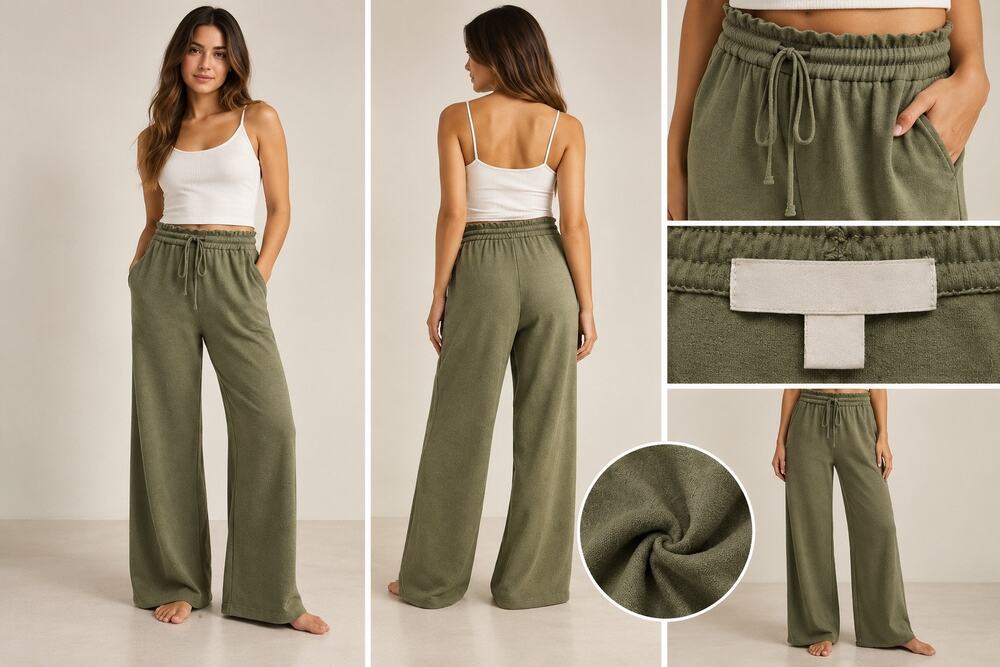 Calme Women's XS Green Wide Leg Lounge Pants Drawstring